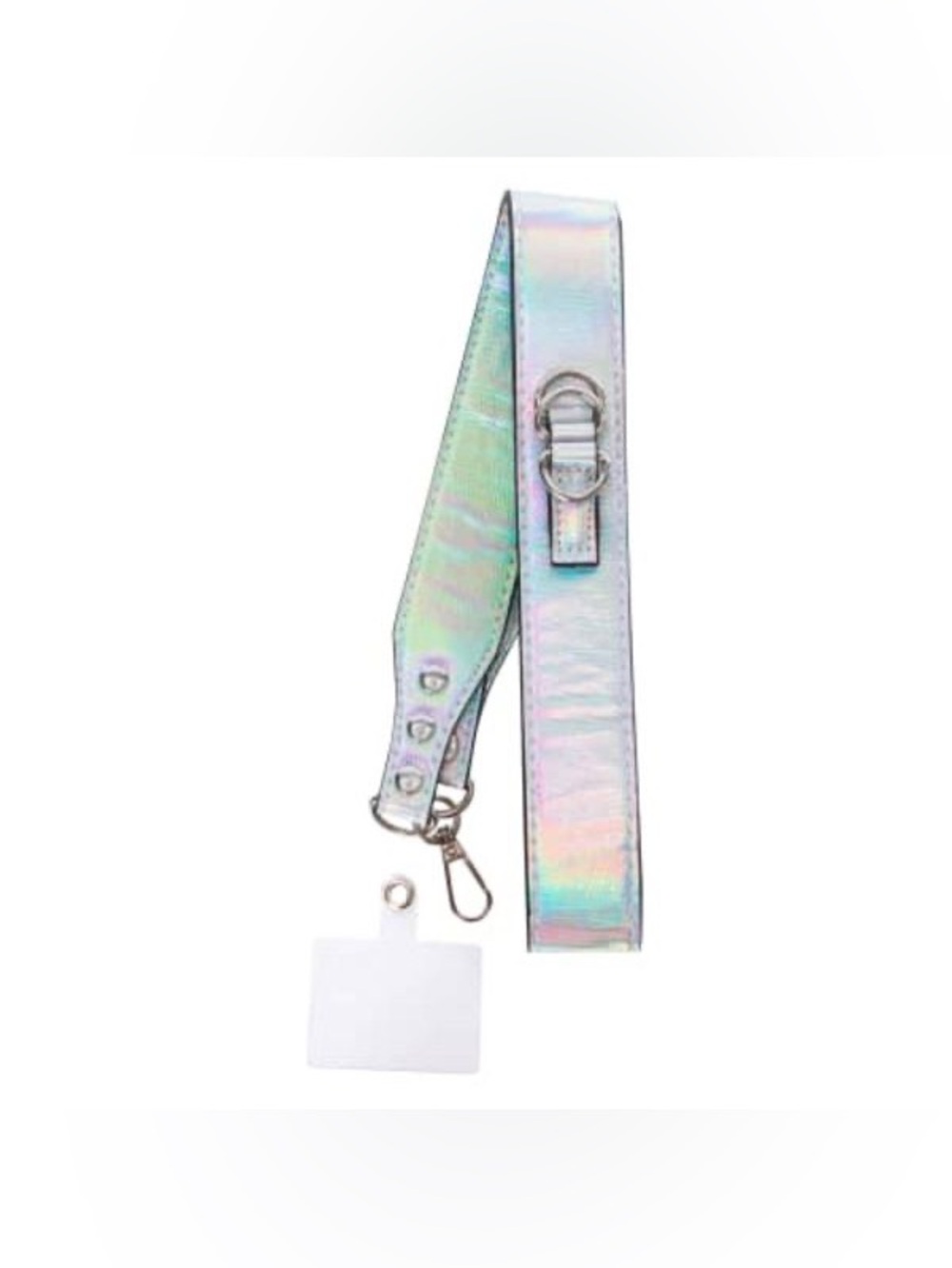 Holographic iridescent lanyard with buckle and keychain